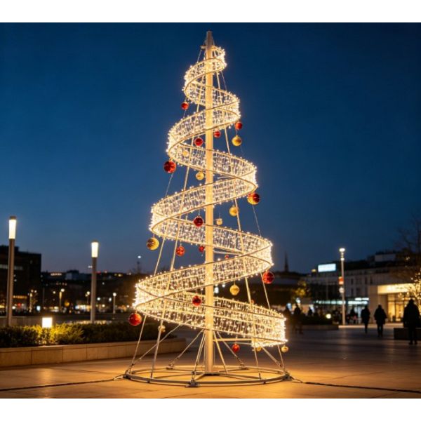 Pohon Natal Spiral Dengan Ornamen
